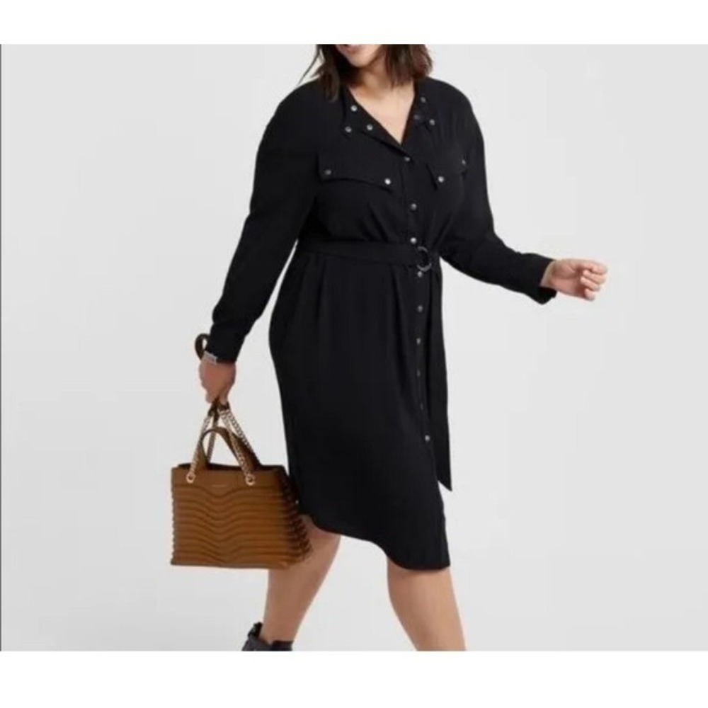 Rebecca Minkoff Callie Button Down Shirt‎ Dress Black $248 M Knee Length No Belt